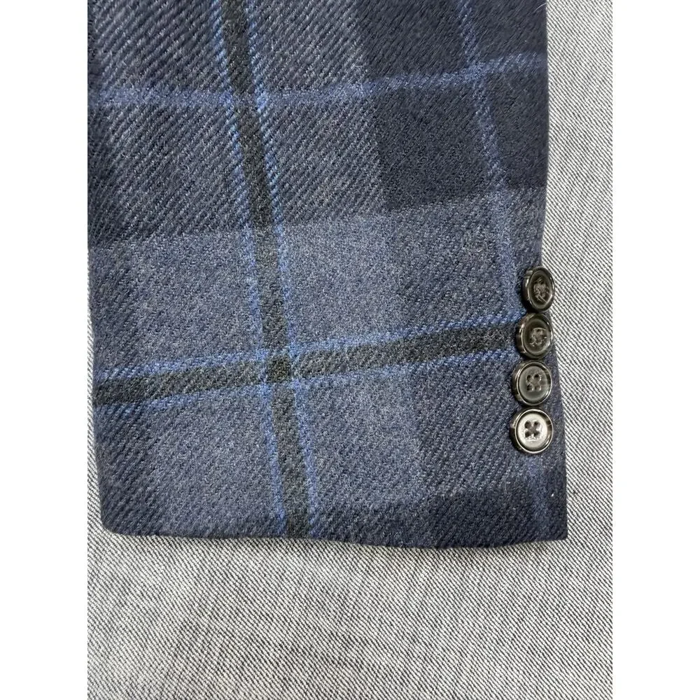 Lauren Ralph Lauren 100% Wool Plaid Blazer Sport Coat Blue Navy Mens Sz 46R
